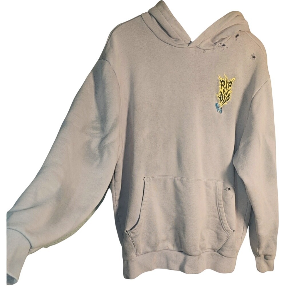 RIPNDIP Distressed Light Gray Grunge Skateboard Hoodie with Embroidered